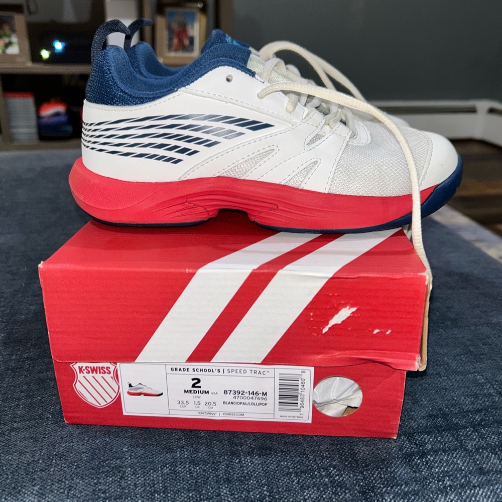 K-Swiss White and Navy Sneakers with Red Soles
